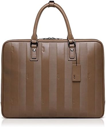 Top Stylish Man Decent Briefcase Handbag Genuine Leather Strips Pattern Brown