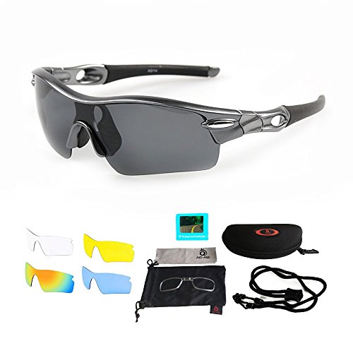Unisex Radbrille Sportbrille Sonnenbrille, UV-Schutz, 5 Wechselgläser inkl. Schwarze polarisierte Linse, für Outdooraktivitäten wie Radfahren Laufen Klettern usw. - 8