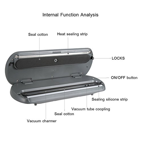 Vakuumierer, KitchenBoss Vakuumiergerät Lebensmittelverpackungsmaschine für Lebensmittel, Fleisch,Früchte, natürliche Aufbewahrung ohne Konservierungsstoffe,Vakuumregulierung,inkl. 5 gratis Profi-Folienbeutel (Silber) - 9