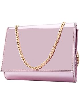 Frauen Metallic glänzend-schimmernden Glanz Umschlag Clutch Damen Abend Ball Smart Handtasche rose
