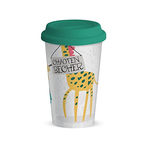 GRUSS & CO Becher to go mit Motivdruck Chaotenbecher Vaso, Porcelana, 8,5 x 8,5 x 9,5 cm