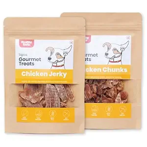 Healthy Barks Natural Real Chicken Dog Treats, Pack of 2, Gluten Free, High Protein, Human Grade - Chicken Jerky (50 g), Chunks (50 g)