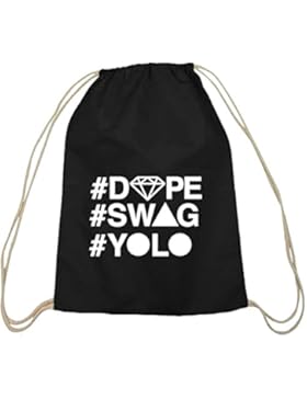 Shirtstreet24, DOPE SWAG YOLO, Baumwoll natur Turnbeutel Rucksack Sport Beutel