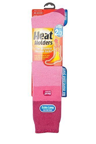 Womens Long L.Pink/Rasberry Heat Holders Ski Socks 4-8 by Sock Shop
