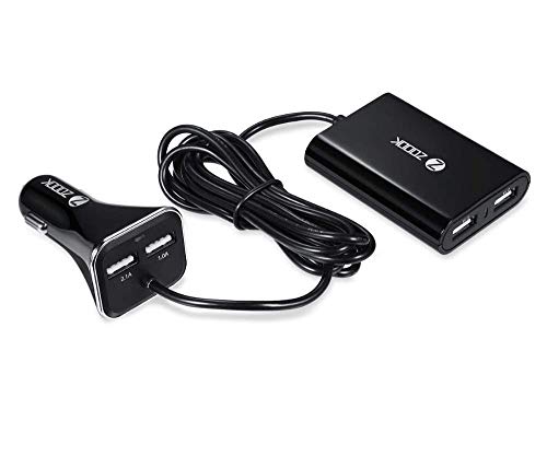 Zoook Roadster 4 Port Hi-Speed USB Car Charger & Extension Hub with 6 Feet (1.8 Meter) Cable & Back Seat Clip