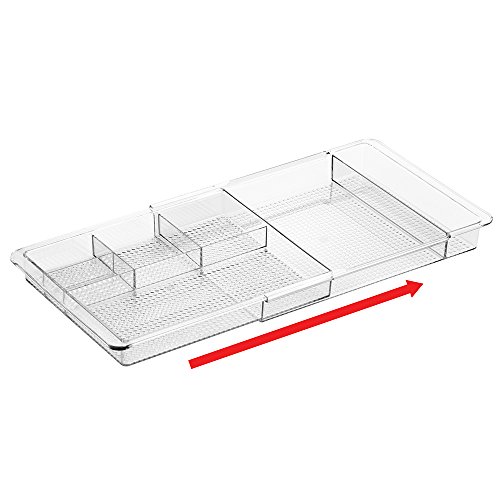 mDesign Schubladen Organizer – praktische Aufbewahrungsbox mit Fächern für Kosmetik und Büroartikel – stapelbare und ausziehbare Schubladenbox Kunststoff – durchsichtig - 8