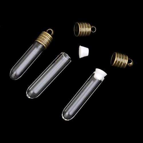 Pixnor 10ST Mini leeres Glas Tube Vials Charms Wunsch Flaschen Anhänger klar - 6