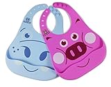 FLASH SALE Soft Baby Bibs - Waterproof, Easy Wear and Clean Bib - Comfortable, Safe and Anti-bacterial, Set of 2 Silicone Bibs for Babies and Toddlers, with Handy Baby Spoon