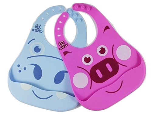 *FLASH SALE* Soft Baby Bibs - Waterproof, Easy Wear and Clean Bib - Comfortable, Safe and Anti-bacterial, Set of 2 Silicone Bibs for Babies and Toddlers, with Handy Baby Spoon