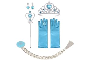 Vicloon Costumi da Principessa, Set da Principessa dei Ghiacci, Aggiornamento Accessori Costumi per Ragazze Costume Elsa Costume Carnevale - Parrucca/Diadema con Un Diamante/Guanti/Bacchetta Magica