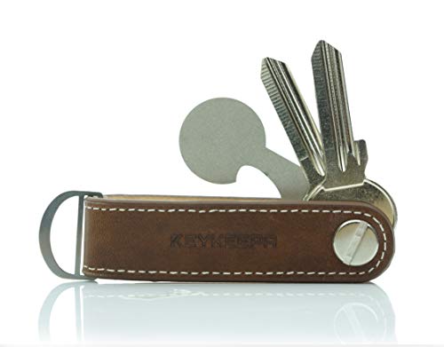 KEYKEEPA® Loop - Organizador de Llaves de Piel para hasta 7 Llaves Marrón Whiskey Brown