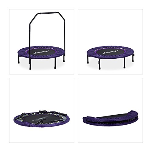 Relaxdays Trampolin faltbar mit Haltestange Indoor H x B x T: 113 x 102 x 102 cm Maximalbelastung: 120 kg schwarz-lila - 4