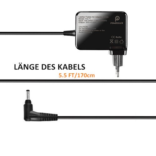 POWERILLEX 65W Ladekabel für Lenovo Yoga 710 (11″ 14″ 15″), Flex4 (14″ 15″), Ideapad 110 310 510 510S 710S (13″ 14″ 15″ 17″) ThinkPad N22 Chromebook 100s mit 5.5FT Netzkabel - 4