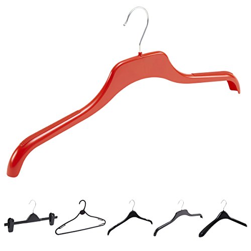 Pack of 10 Red 45cm Knitwear Plastic Hangers with Rubberised Shoulders - Available in 7 Colours, choose from Clips, Tops, Jacket, Knitwear & Multipurpose hangers.