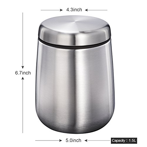 E-PRANCE Kaffeedose Vorratsdose Edelstahldose mit Löffel, für Kaffeebohnen/-pulver, Tee, Nüsse, Kakao, Magnet im Deckel, Edelstahl silber 1,5L - 5