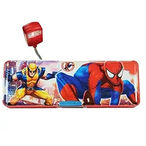 IZU Multipurpose Magnetic Pencil Box with Light, Dual Sharpener for Girls & Boys for School, Big Size, Cartoon Printed Pencil Case for Kids (Spiderman)