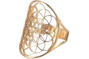 kkjoy Bague Fleur de Vie Ajourée en Acier Inoxydable Anneaux de Doigt Ouverts et Ajustables Bague de Promesse Cadeau pour Femme