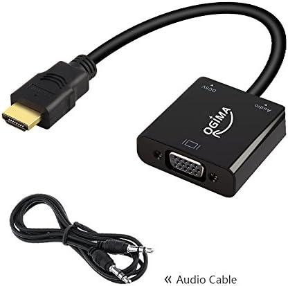 HDMI to VGA Converter with Audio Port, Gold-Plated 1080P Active HDMI Male to VGA Female Video Adapter Cable for PC Laptop HDTV Projectors and Other Devices