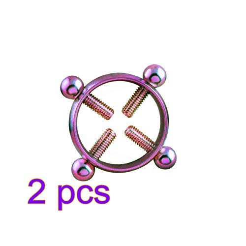ZHONGYU Lady Sexy Non-Piercing Nipple Ring, Adjustable Screw Circle Surgical Steel Nip-ple Ring Unisex Fake Dangle Body Jewelry Size 1 Pair (Multicolor)