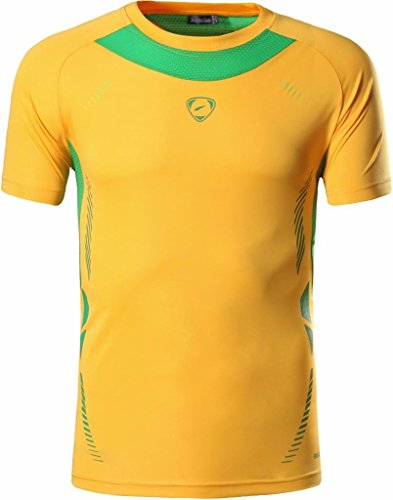 jeansian Hombre Camisetas Deportivas Wicking Quick Dry tee T-Shirt Sport Tops LSL133 (US XL(180-185cm 75-80kg), LSL3225_Yellow)