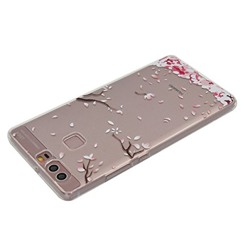 Huawei P9 Hülle,Huawei P9 TPU Silikon Handy Hülle Schutzhülle, Cozy Hut Plum Blume Muster Stoßdämpfend Transparent TPU Silikon Schutz Handy Hülle Case Tasche Silikon Crystal Case Durchsichtig Schutzhülle Etui Bumper für Huawei P9 (5,2 Zoll) – Pflaumenblüte - 3
