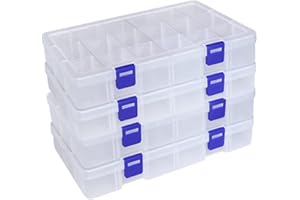 DIFIT Boite Rangement Plastique, Boite de Rangement Plastique avec Séparateurs Réglables 18 Compartiments, Boite Rangement Perles pour Artisanat, Perles etc, Boite Compartiment 18 grilles, lot de 4