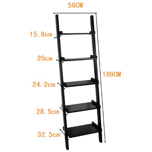 SoBuy® Modernes Leiterregal, Standregal, Bücherregal, Badregal, schwarz, Breit: 56cm,FRG17-SCH - 3