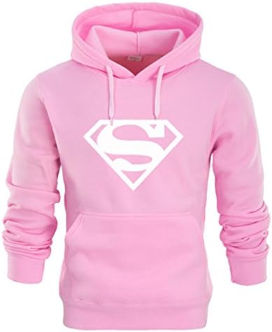 Superman Hoodie Batman Hooded Men Casual Cotton Fall/Winter Warm Sweatshirts Men's Casual Tracksuit Costume Pink XXL
