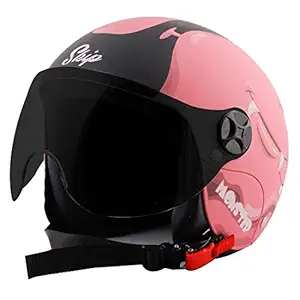 Steelbird Skip Toad Open Face ISI Certified Helmet for Kids (Matt Black Pink with Smoke Visor, Medium 580 MM)