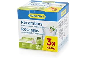 HUMYDRY Recambios 3x450g Manzana – Bolsas Antihumedad para Deshumidificador sin enchufe | Absorbe humedad y evita moho, olores y condensación | Fragancia manzana para espacios hasta 15m²