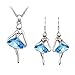 Habors 18K White Gold Plated Blue Austrian Crystal Ballerina Set Of Pendant With Earrings For Women RS.379.00