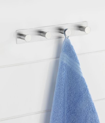 WENKO 4466590100 Hakenleiste Celano Quadro – 4 Haken, selbstklebend, Edelstahl rostfrei, 25.5 x 4 x 3.3 cm, Matt - 5