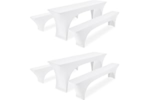 FXKS Zwei 3er-Sets Elastische Biertischhussen, Weiß Biertisch und Bankabdeckung,50 cm Tischbreite, 220 x 50 x 70 cm Bierzeltabdeckung für Bankett-Partys im Freien Bierbank