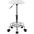 KKTONER Swivel Rolling Stool with Footrest Height Adjustable PU Leather Salon Vanity Spa Massage Office Stool Chair Small (White)