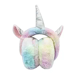 LIGHTER HOUSE Girls Colorful Faux Fur Unicorn Ear Muffs Foldable Winter Ear Warmer Earmuff with Glitter Ears (01 Pc.)