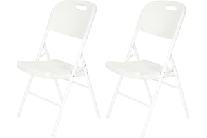 Nyxi 2 X Premium Folding Chair with Built-in Water Drain, Suitable for Home, Balcony, Garden, Patio, Outdoor & Indoor Dining Seat, Foldable, All White (2 X Chairs)