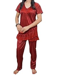 Indiatrendzs Stylish Women Satin Night Suit With Lace Work Pyjama set