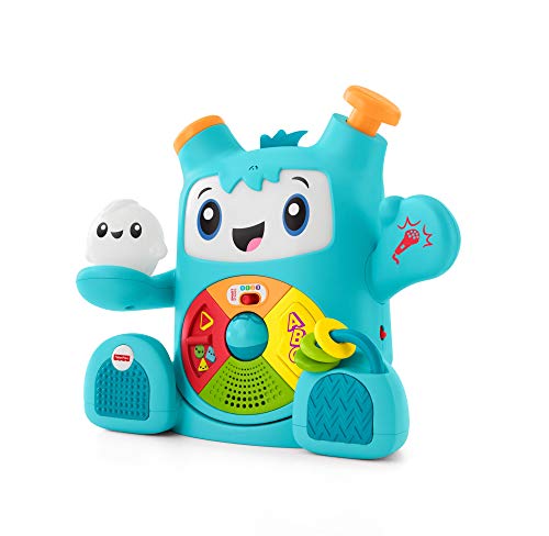 Fisher-Price Mon Ami Rocki robot interactif jouet sons et lumières pour apprendre à bébé les lettres et les formes, 6 mois et plus, version française, FXD01
