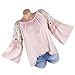 Produktbild ABsoar Blusen Damen Blumendruck Hemd Stickerei Spitze Shirt Langarmshirt Lange Flare Ärmel T-Shirt Tops Mode Frauen Oansatz Blusen