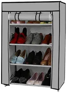 Asian Portable Wardrobe Fabric Almirah Foldable Collapsible Closet/Cabinet 4,5,6 Shelves Multipurpose Storage Rack Easy to Move (Need to Be Assembled) (4 Shelves, Grey)