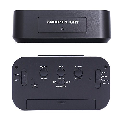 LED Digitaler Wecker VPOWER® Großer Display, Schlummertaste, Datumsanzeige, Temperatur und Sensor Licht Schwarz - 4