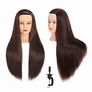 Brown: Hairginkgo 26-28 Cosmetology Mannequin Head Hair Styling Training Head Synthetic Fiber Manikin Head Doll Head With Clamp (Brown)