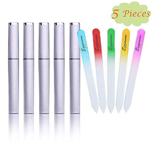 Eggsnow, limette per unghie, 5 pezzi, con custodia, per manicure e pedicure, lima per unghie in vetro con custodia argentata