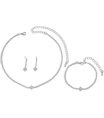 Set Di Gioielli Elegante Con Collana, Bracciale E Orecchini Scintillanti, Colore Grigio Argento, Regalo Perfetto Per Donne E Ragazze