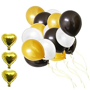 Set Decoraciones Fiesta 105 Piezas Globos de 30,5cm Dorados, blancos y Negros de Látex y Papel de Aluminio por Belle Vous- Cumpleaños, Fiestas de Niños, Baby Showers, Graduación y Celebración de Bodas