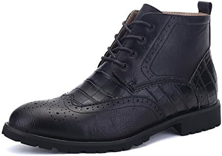 DUODUO Men's A8003 Leather Lace Up Brogue Oxford Boots ,Black,9.5D(M)UK
