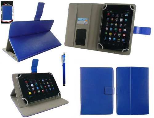 Emartbuy® Prestigio MultiPad Wize 3767 3G 7 Zoll Tablet Universalbereich Blau Multi Angle Exekutiv Folio Mappen Kasten Abdeckung mit Kartensteckplätze + Blau Eingabestift