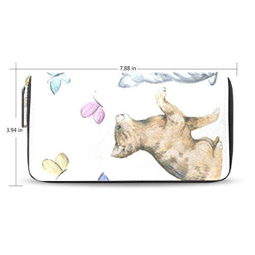 Preisvergleich Produktbild XiangHeFu Frauen Geldbörse Clutch Bag Katze Schmetterling Spaß Reißverschluss Leder