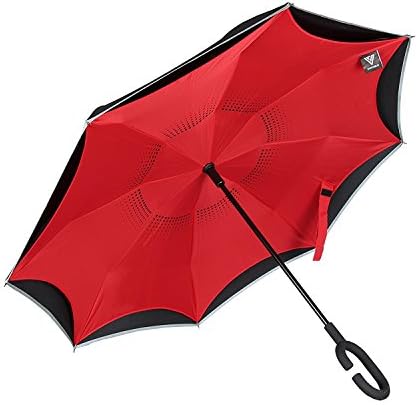 Vitchelo Inverted Umbrella with Double Layer Anti-UV Reverse Folding Canopy by Self Standing Reversible Rain Travel Golf Umbrellas &amp; Foldable Parasol with Large Handsfree Handle for Men Women Ladies