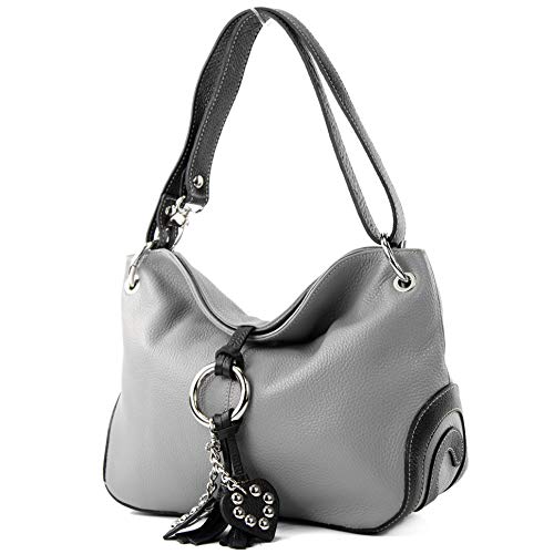 modamoda de - cuir crossover sac italien T10, Couleur:Gris/Noir